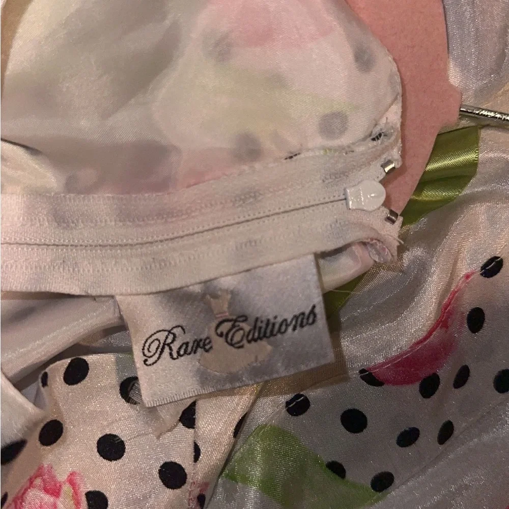 Rare Editions White Tank Dress with a Polka Dot and Tulip Pattern